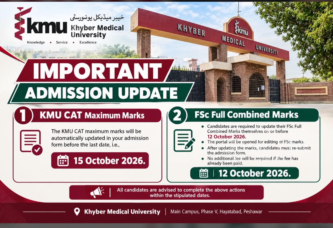 Khyber Medical University Admission Update Banner